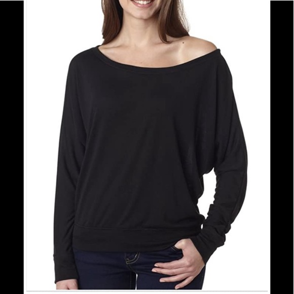 Bella Canvas Tops - Dolman off shoulder long sleeve top tee shirt